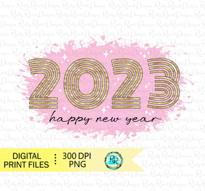 Happy New Year 2023 sublimation designs downloads, Retro New Year design, printable design