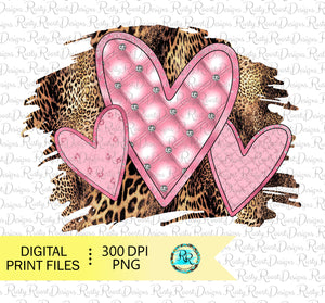 Pink hearts with leopard sublimation designs