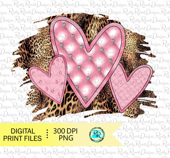 Pink hearts with leopard sublimation designs