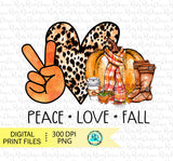 Peace Love Fall png, Fall sublimation designs downloads, Pumpkin design, printable artwork