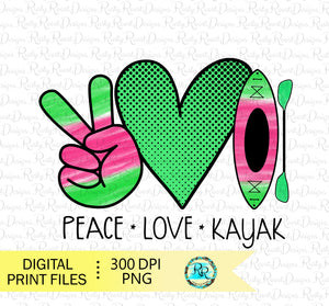 Peace Love Kayak Png, Kayaking sublimation designs downloads, printable designs